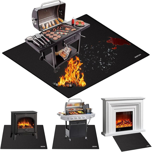 ENGPOW 60"x60" Fireproof Under Grill Mat: 2000°F Deck & Lawn Protector