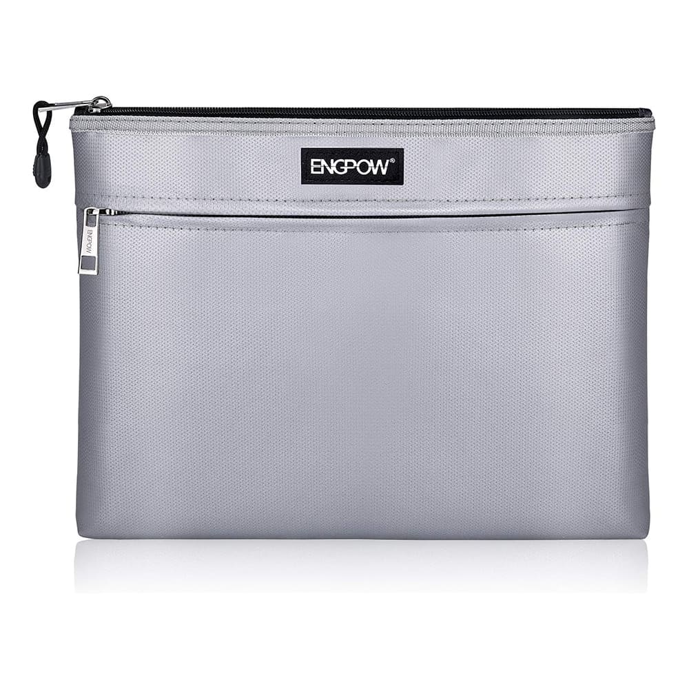 ENGPOW 2000°F Fireproof Money & Document Bag: Double Zipper Pouch (Silver)