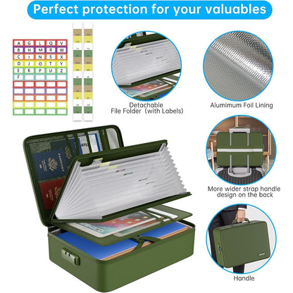 ENGPOW 5200°F Fireproof File Organizer Bag: Lockable Document Safe (Green)