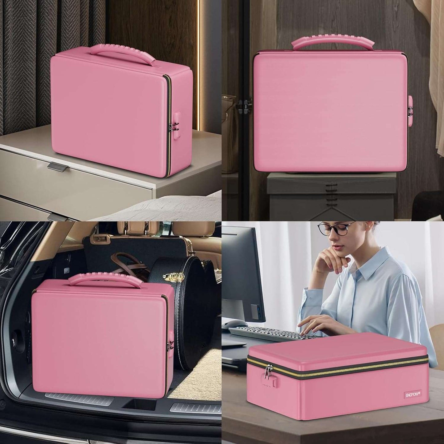 ENGPOW Fireproof & Water‑Resistant Hard Document Box with Fireproof Zipper & Lock