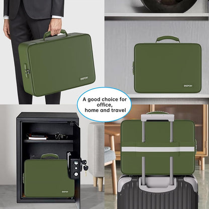 ENGPOW 5200°F Fireproof File Organizer Bag: Lockable Document Safe (Green)