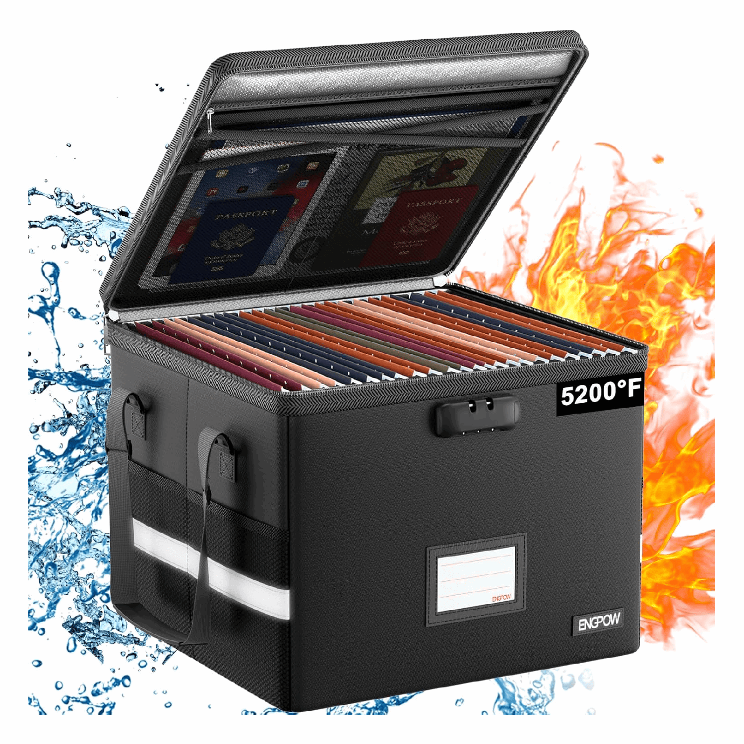 ENGPOW Fireproof & Water‑Resistant Collapsible Document Box with Lock