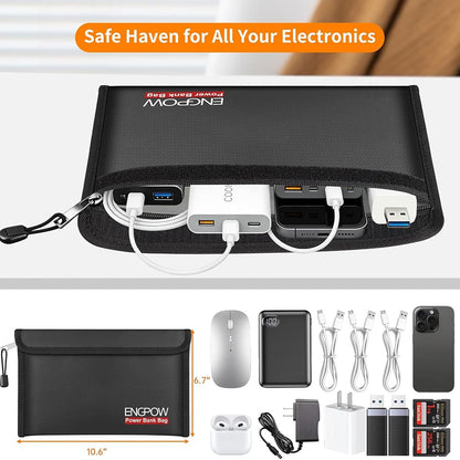 ENGPOW Fireproof Power Bank Bags: Explosion-Proof Case, 2-Pack (10.6"x6.7")