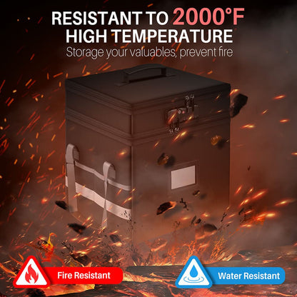 Fireproof File Box Portable Double Layer Waterproof Storage Case Lock
