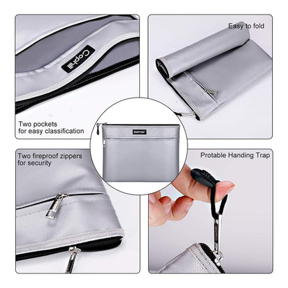 ENGPOW 2000°F Fireproof Money & Document Bag: Double Zipper Pouch (Silver)