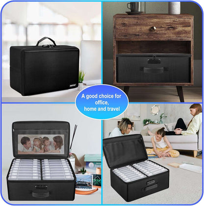 ENGPOW Fireproof Photo Storage Box 5" x 7" Photo Case(Clear),16 Inner Photo Keeper Photo Box Organizer with Lock,Collapsible Portable Photo Storage Container with Handle for Photos,Picture,Valuables