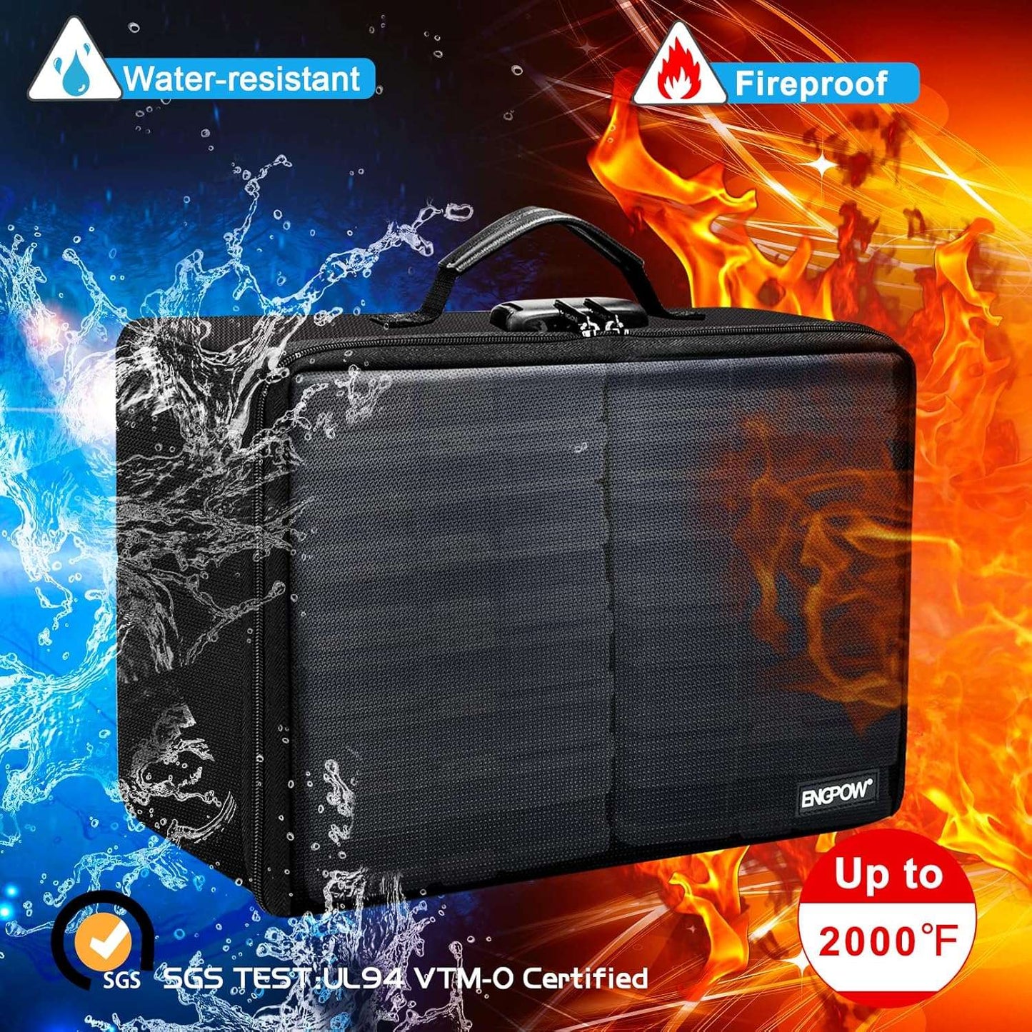 ENGPOW Fireproof Photo Storage Box with 16 Inner 4" x 6" Photo Case(Clear),Photo Box Organizer with Lock,Collapsible Portable Photo Storage Containers with Handle for Photos,Picture,Valuables