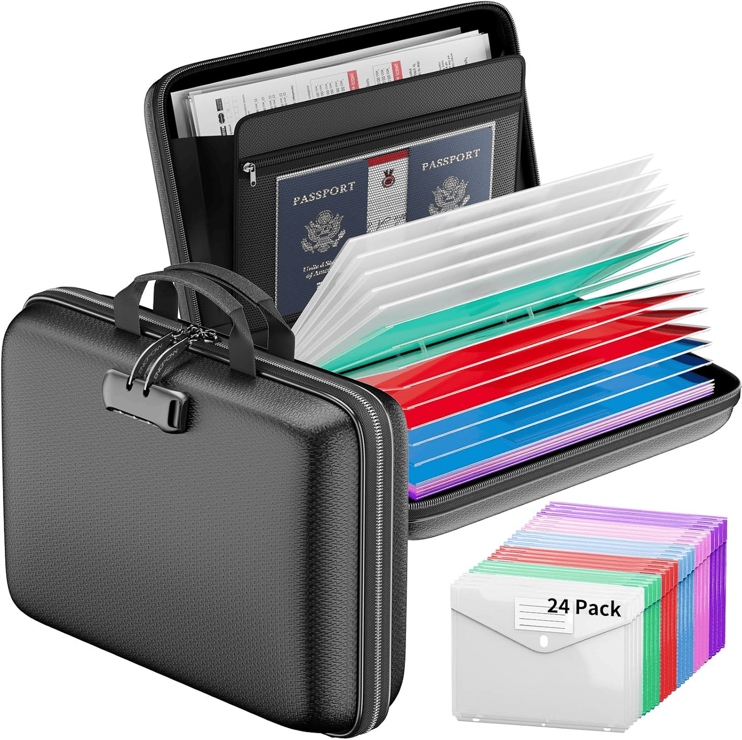 ENGPOW Fireproof Document Organizer Box with Lock & 24 Pack Binder Pockets