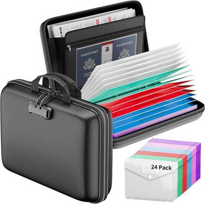 ENGPOW Fireproof Document Organizer Box with Lock & 24 Pack Binder Pockets