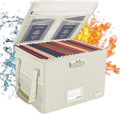 ENGPOW Pink Fireproof Document Box with Lock Zipper Pockets Collapsible