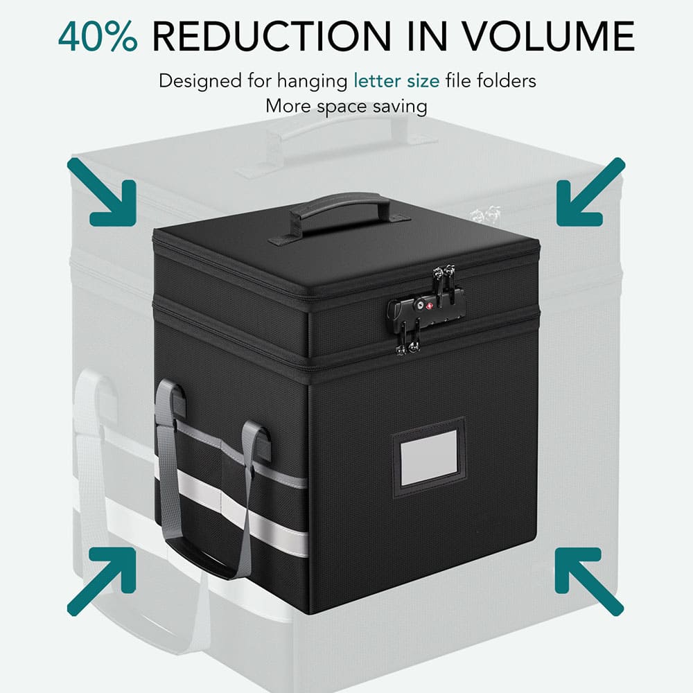 Fireproof File Box Portable Double Layer Waterproof Storage Case Lock