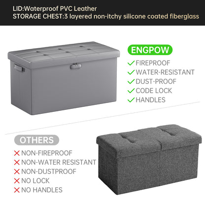 Brown Fireproof Storage Ottoman Bench Folding Bench with Lock