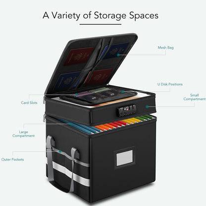Fireproof portable double-layer waterproof file box with lock reflective strip