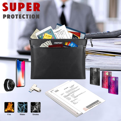 ENGPOW 2000°F Fireproof Money & Document Bag: Double Zipper Pouch (Black)