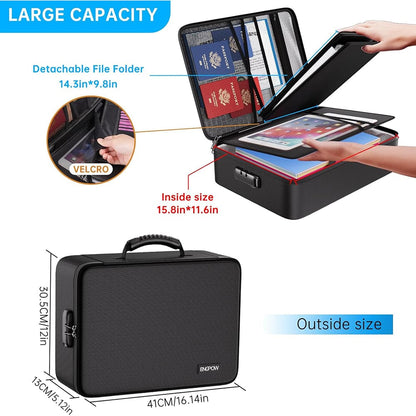 ENGPOW 5200°F Fireproof Document Box with Lock: 25-Pocket File Safe Organizer