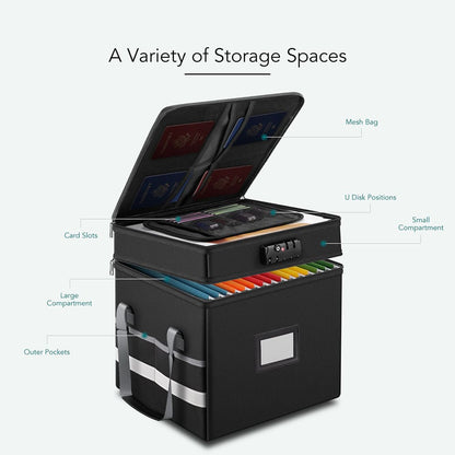 Fireproof File Box Portable Double Layer Waterproof Storage Case Lock