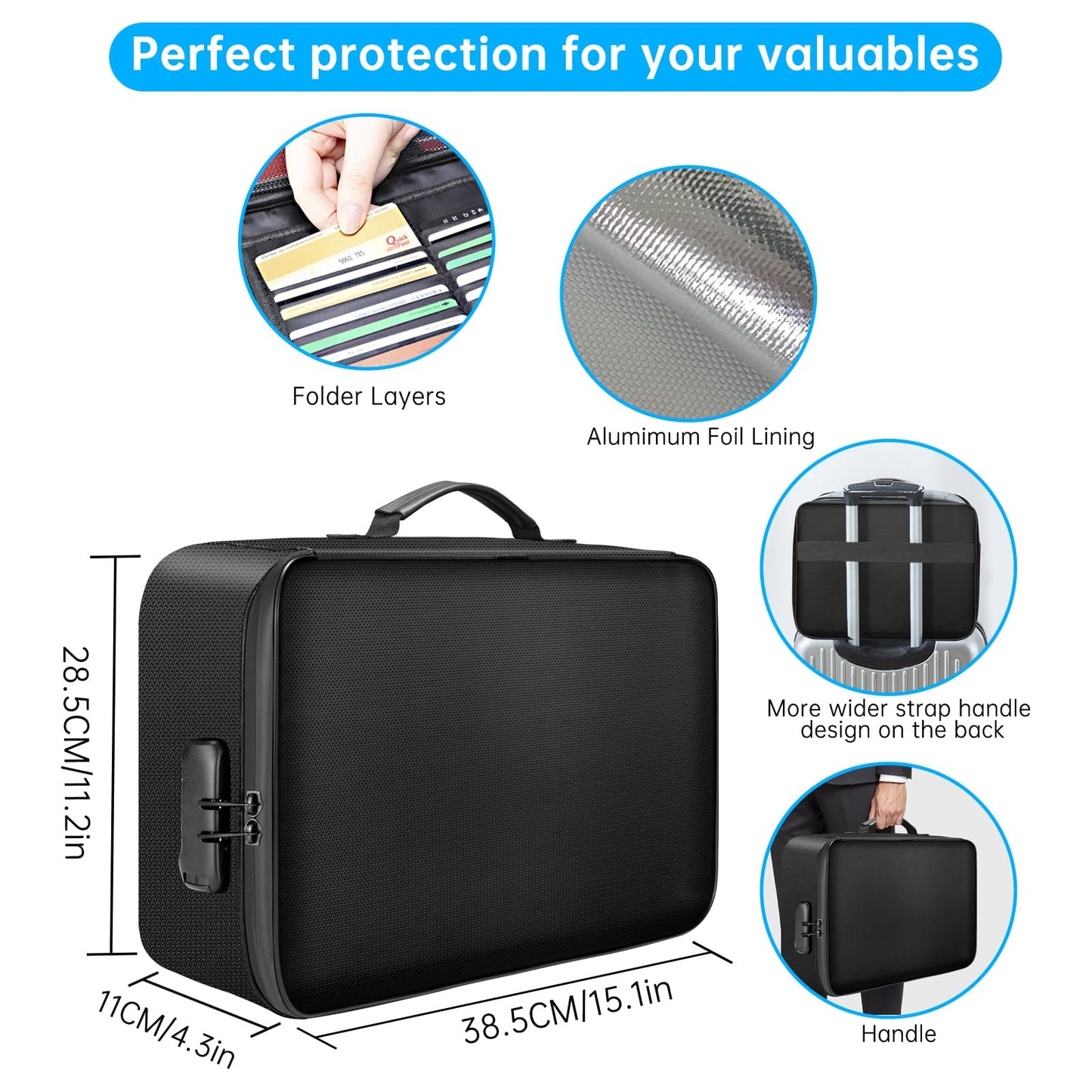 Document Storage Bag, Fire Resistant Document Bag with Money Pocket, Home Office Travel Security Bag with Lock, Multi-Layered Portable Document Storage Important Documents Passport Certificates Legal Documents