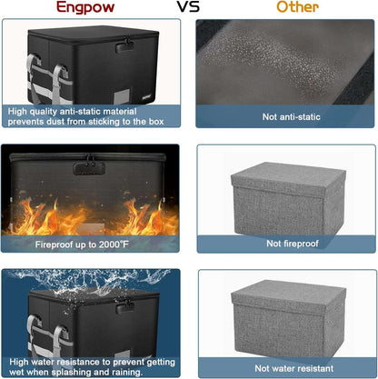 ENGPOW File Box with Lock, Fireproof Document Box with Inserts,Collapsible File Storage Organizer Box Filing Box with Handle,Portable Home Office Safe Box for Hanging Letter/Legal Folder,2 Pack