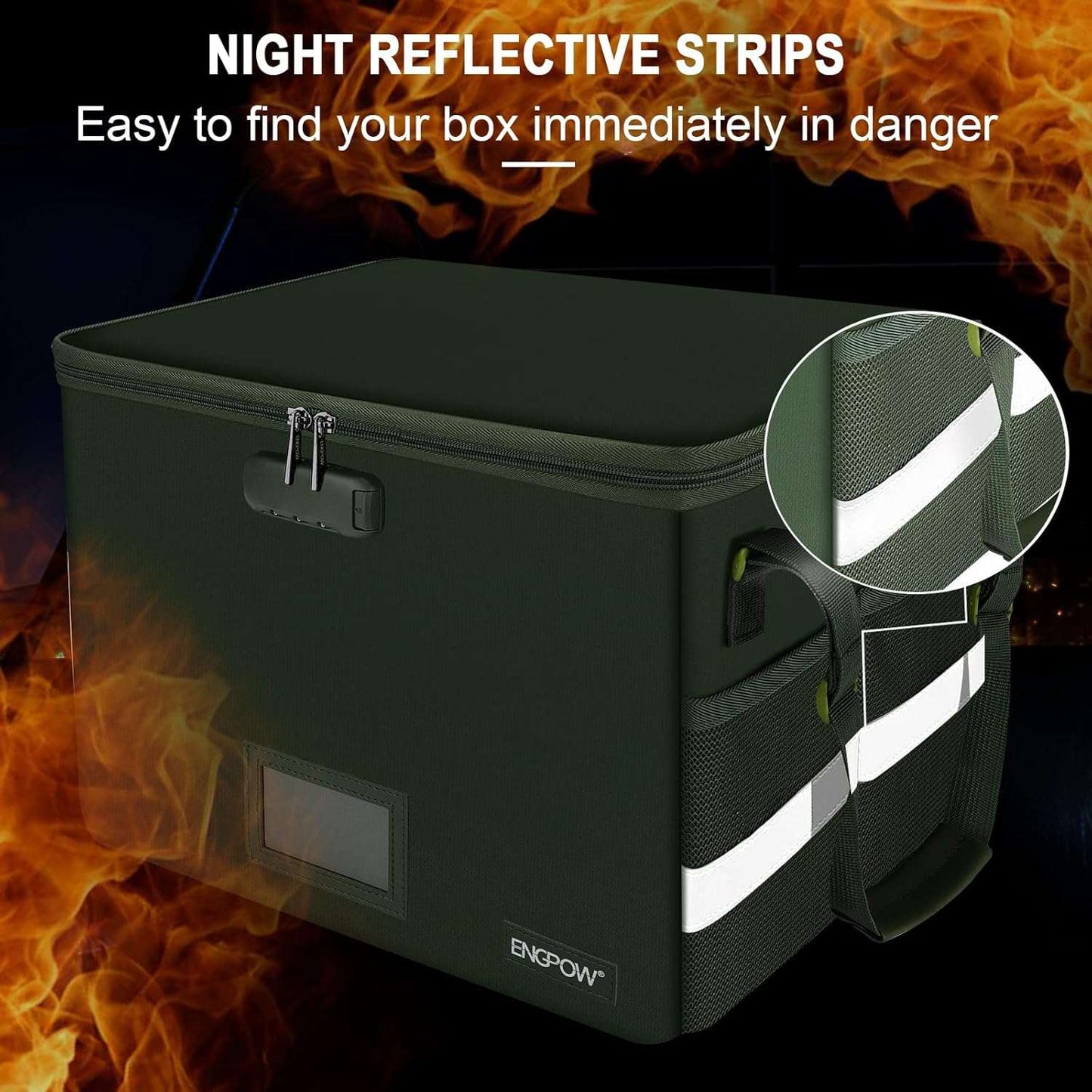 ENGPOW File Box with Lock,Fireproof Document Box with Pockets,Collapsible File Storage Organizer Filing Box with Handle,Portable Home Office File Cabinet Safe for Hanging Folders,2 Pack(Green)