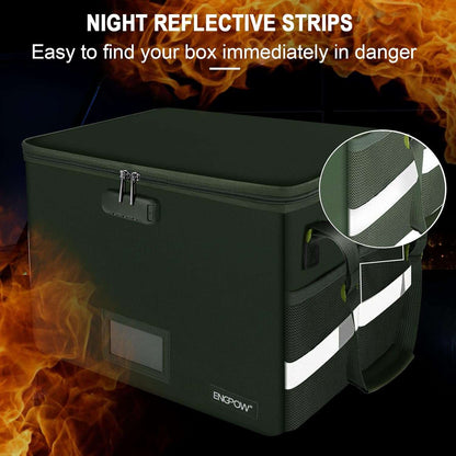 ENGPOW File Box with Lock,Fireproof Document Box with Pockets,Collapsible File Storage Organizer Filing Box with Handle,Portable Home Office File Cabinet Safe for Hanging Folders,2 Pack(Green)