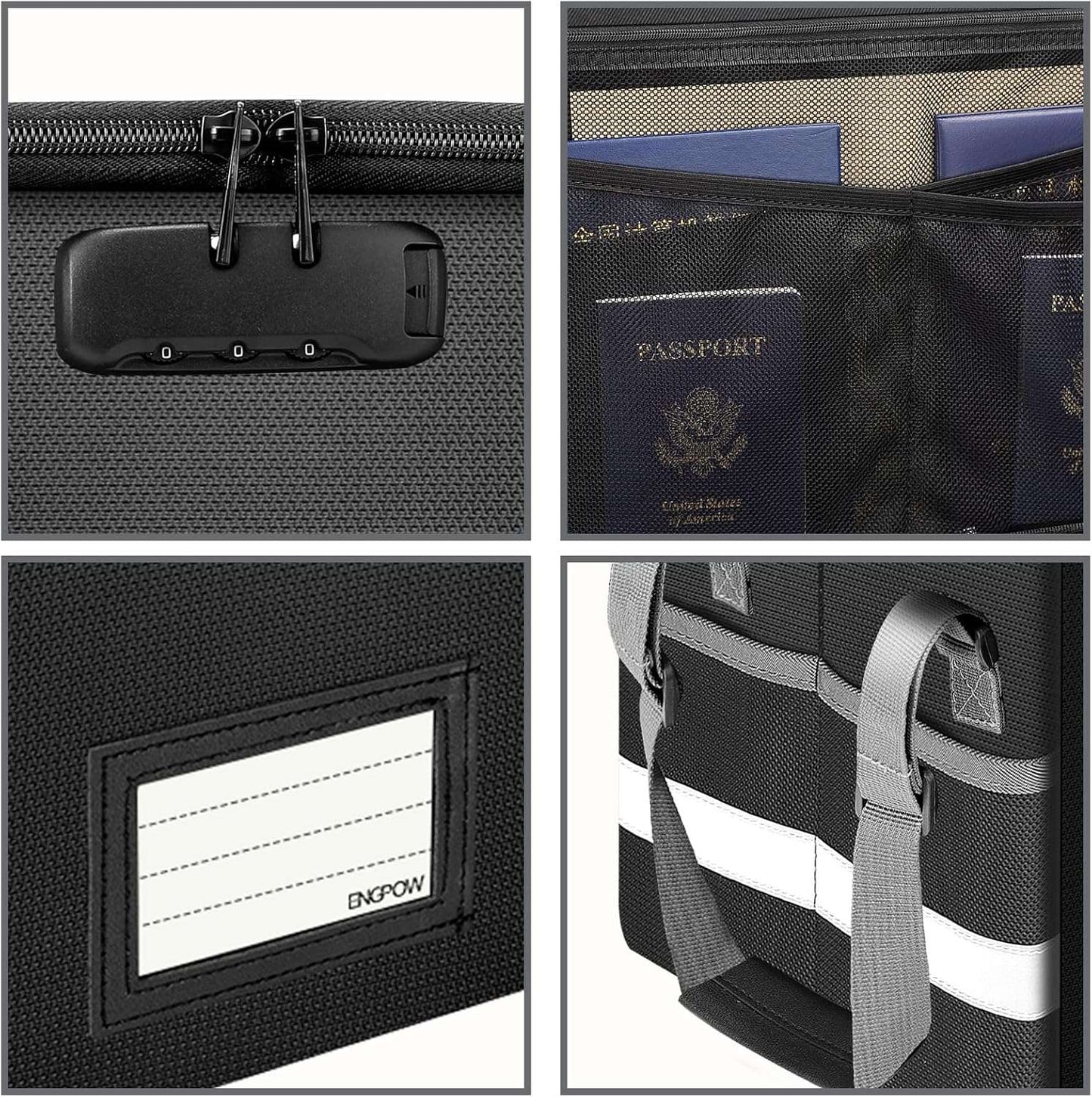 ENGPOW File Box with Lock, Fireproof Document Box with Inserts,Collapsible File Storage Organizer Box Filing Box with Handle,Portable Home Office Safe Box for Hanging Letter/Legal Folder,2 Pack