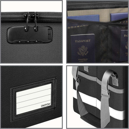 ENGPOW File Box with Lock, Fireproof Document Box with Inserts,Collapsible File Storage Organizer Box Filing Box with Handle,Portable Home Office Safe Box for Hanging Letter/Legal Folder,2 Pack