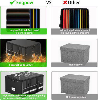 ENGPOW File Box with Lock, Fireproof Document Box File Storage Organizer Box with Inserts and Mesh Pockets,Collapsible Portable Large Filing Box File Cabinet for Hanging Both Letter and Legal Folders