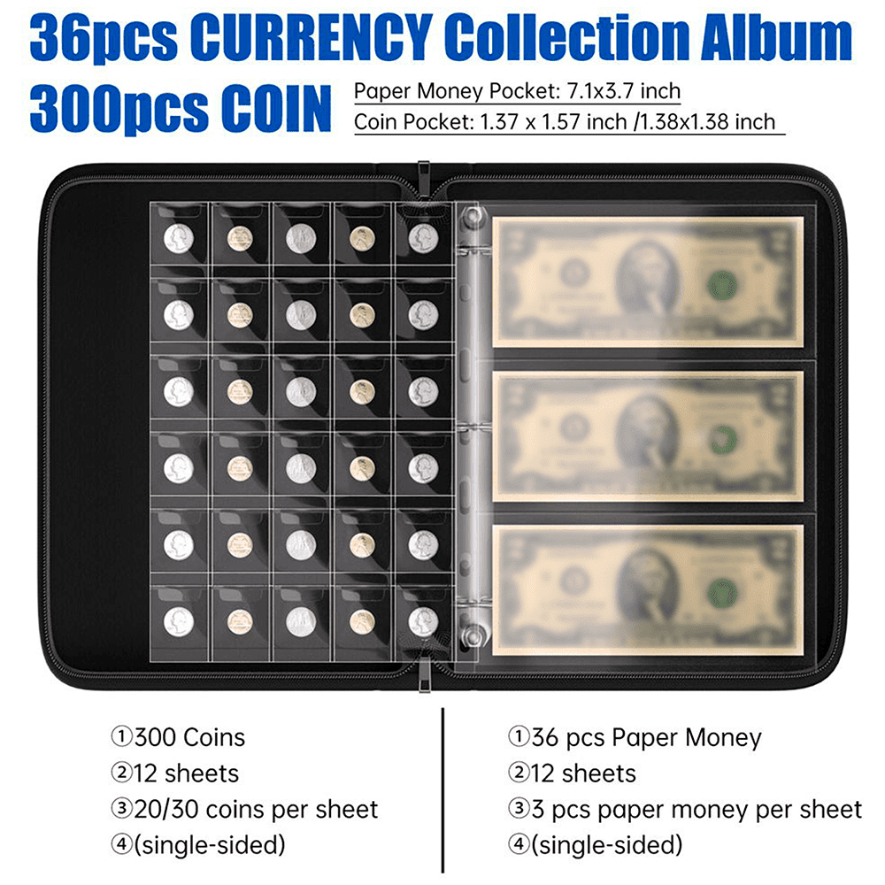 Fireproof Coin Collection Album Paper Money Holder Currency Binder