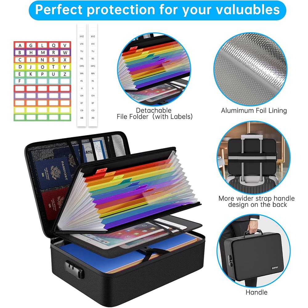 ENGPOW 5200°F Fireproof Document Organizer Bag with Lock: 13 Rainbow Pockets