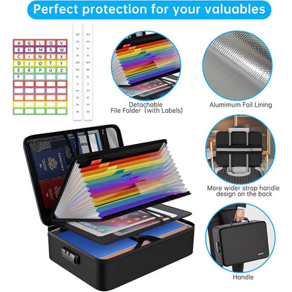 ENGPOW 5200°F Fireproof Document Organizer Bag with Lock: 13 Rainbow Pockets