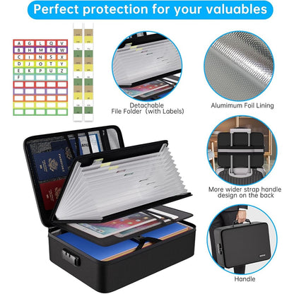 ENGPOW Fireproof File Organizer Bag with Lock: 13-Pocket Document Safe Box