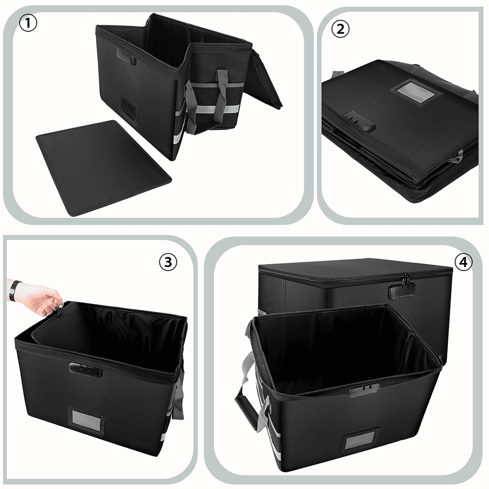 Fireproof File Storage Box Organizer Collapsible Document Safe Case