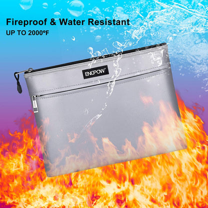 ENGPOW 2000°F Fireproof Money & Document Bag: Double Zipper Pouch (Silver)