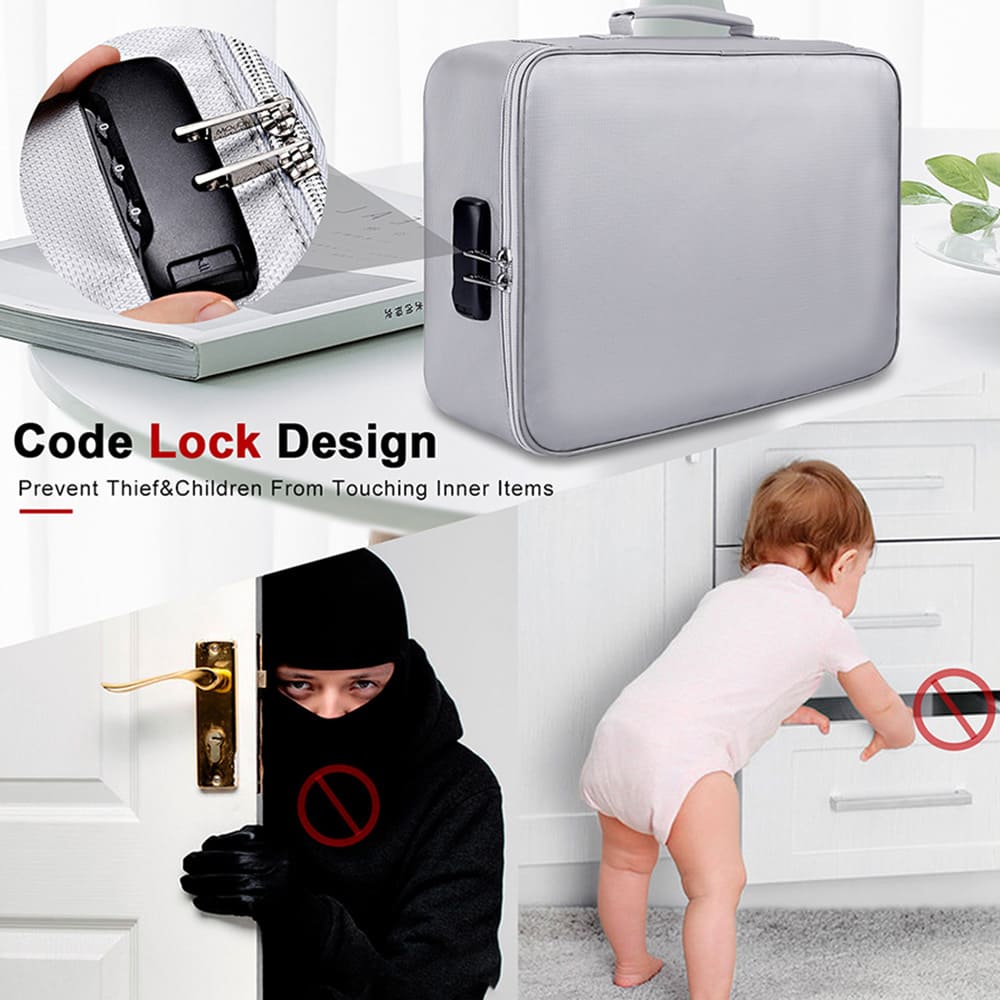 Fireproof Document Bag with Lock Money Safe Pouch Home Office Travel