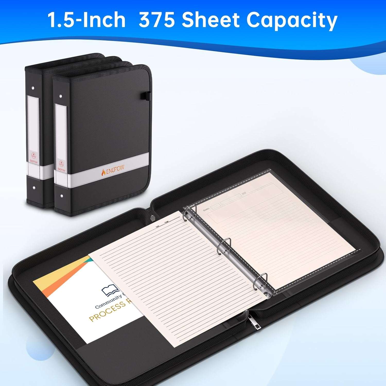 ENGPOW Fireproof & Dust-Proof 3-Ring Binder with Zipper & Reflective Strip