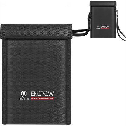 ENGPOW Military Grade Faraday Bag for Phones, Signal Blocking Pouch Black | Fireproof, Waterproof, Anti-Tracking, RFID Blocker (5G/GPS/WiFi/Bluetooth) with Detachable Shoulder Straps, for Daily Travel