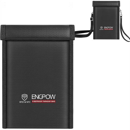 ENGPOW Military Grade Faraday Bag for Phones, Signal Blocking Pouch Black | Fireproof, Waterproof, Anti-Tracking, RFID Blocker (5G/GPS/WiFi/Bluetooth) with Detachable Shoulder Straps, for Daily Travel