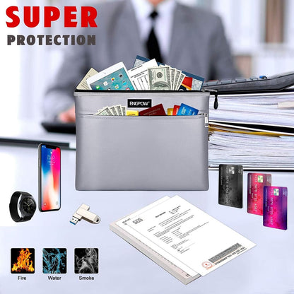 ENGPOW 2000°F Fireproof Money & Document Bag: Double Zipper Pouch (Silver)