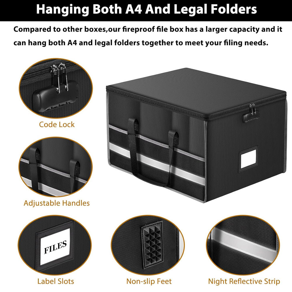 Fireproof File Storage Box Black Widened Version