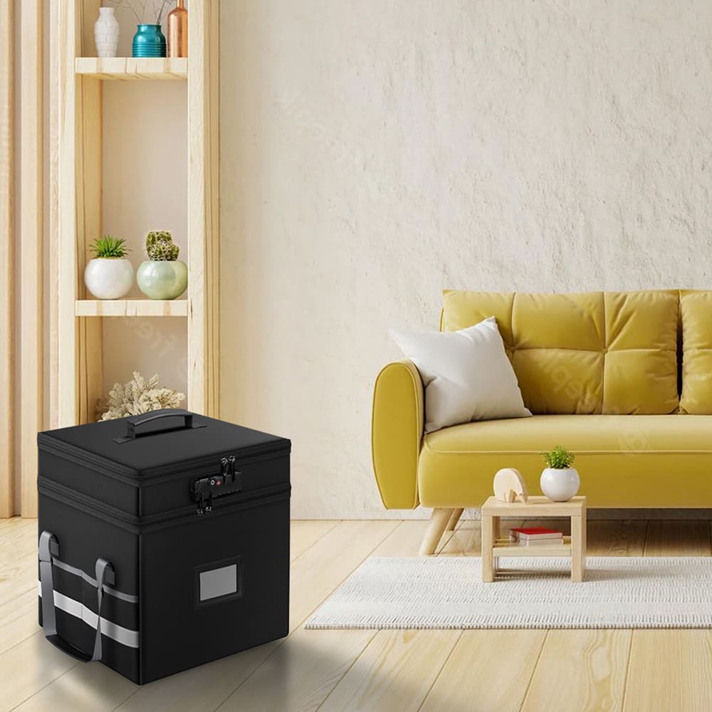 Fireproof File Box Portable Double Layer Waterproof Storage Case Lock