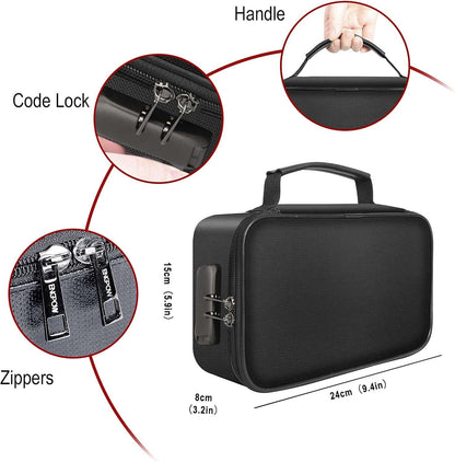 ENGPOW Small Fireproof Storage Organizer Case with Lock(9.4”x 5.9”x 3.2”), 3-Layer Money Safe Coin Organizer Wallet Bag for Cash,Card,Passport,Check,Bill,Travel Home Organizer Carrying Case,Black