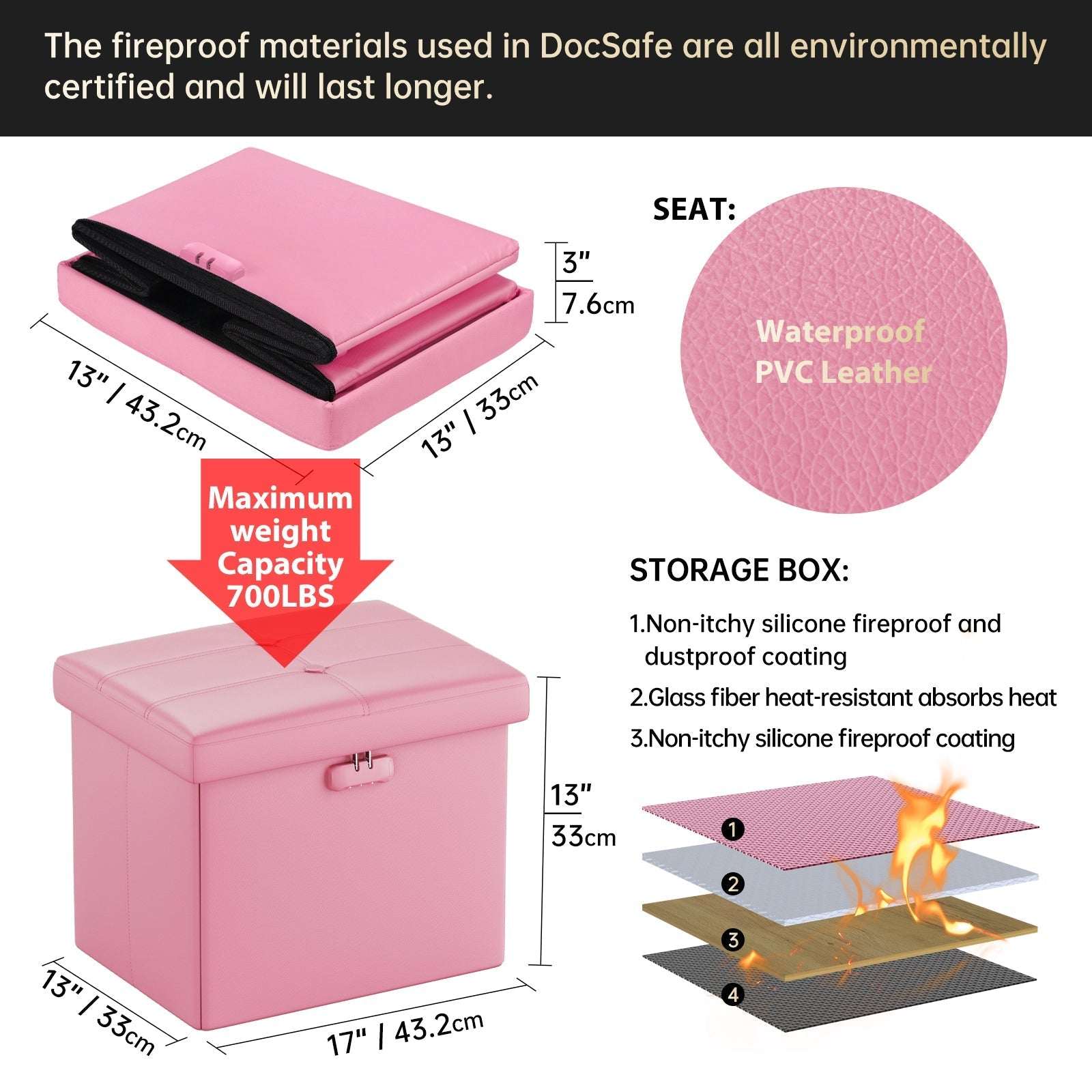 M Size Fireproof Storage Ottoman