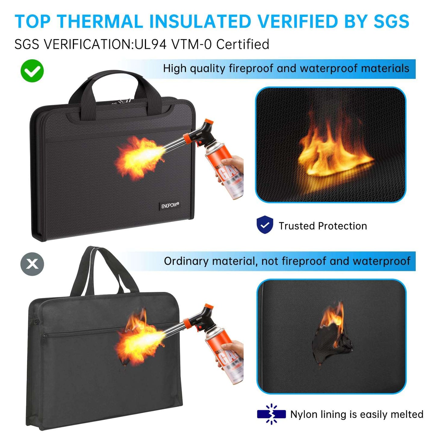 ENGPOW Accordion File Organizer, Fire Resistant Expanding File Folder with Multi Pockets, 13 Pocket File Organizer with Handles and Labels, Portable Home Travel Safe Storage for Letter A4 Files and More