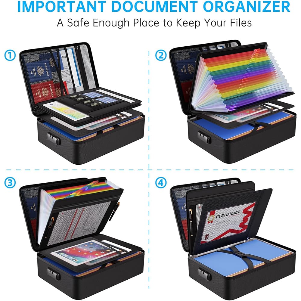 ENGPOW 5200°F Fireproof Document Box with Lock: 25 Colorful File Organizer
