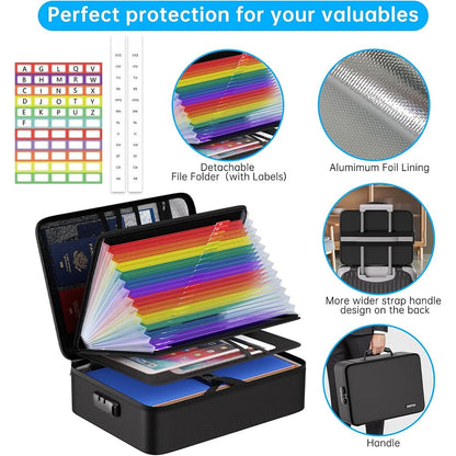 ENGPOW 5200°F Fireproof Document Box with Lock: 25 Colorful File Organizer