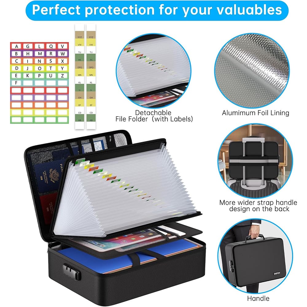 ENGPOW 5200°F Fireproof Document Box with Lock: 25-Pocket File Safe Organizer