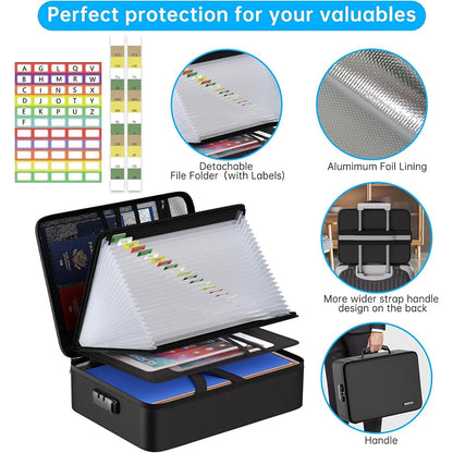 ENGPOW 5200°F Fireproof Document Box with Lock: 25-Pocket File Safe Organizer
