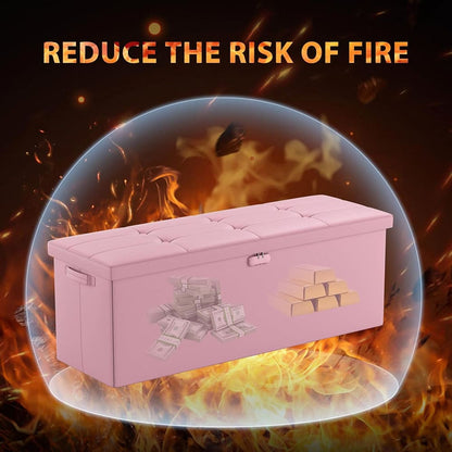 ENGPOW Fireproof Storage Bench with Lock – Folding Fireproof Footstool & Chest for Documents & Valuables, Pink