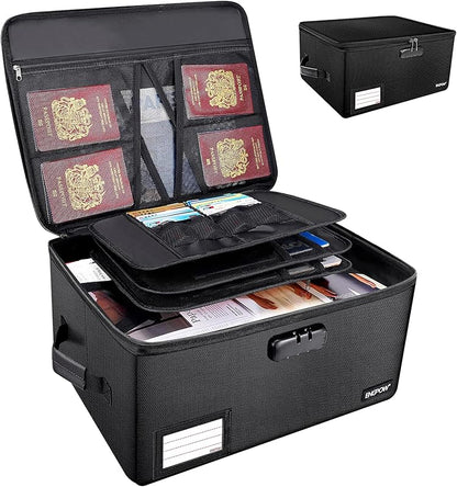 ENGPOW Fireproof Document Organizer Box with Lock,Collapsible Hard File Storage Box,Multi-Layer Waterproof Portable Travel Home Filing Storage Fireproof Safe for Important File,Cash,Letter/Legal Size