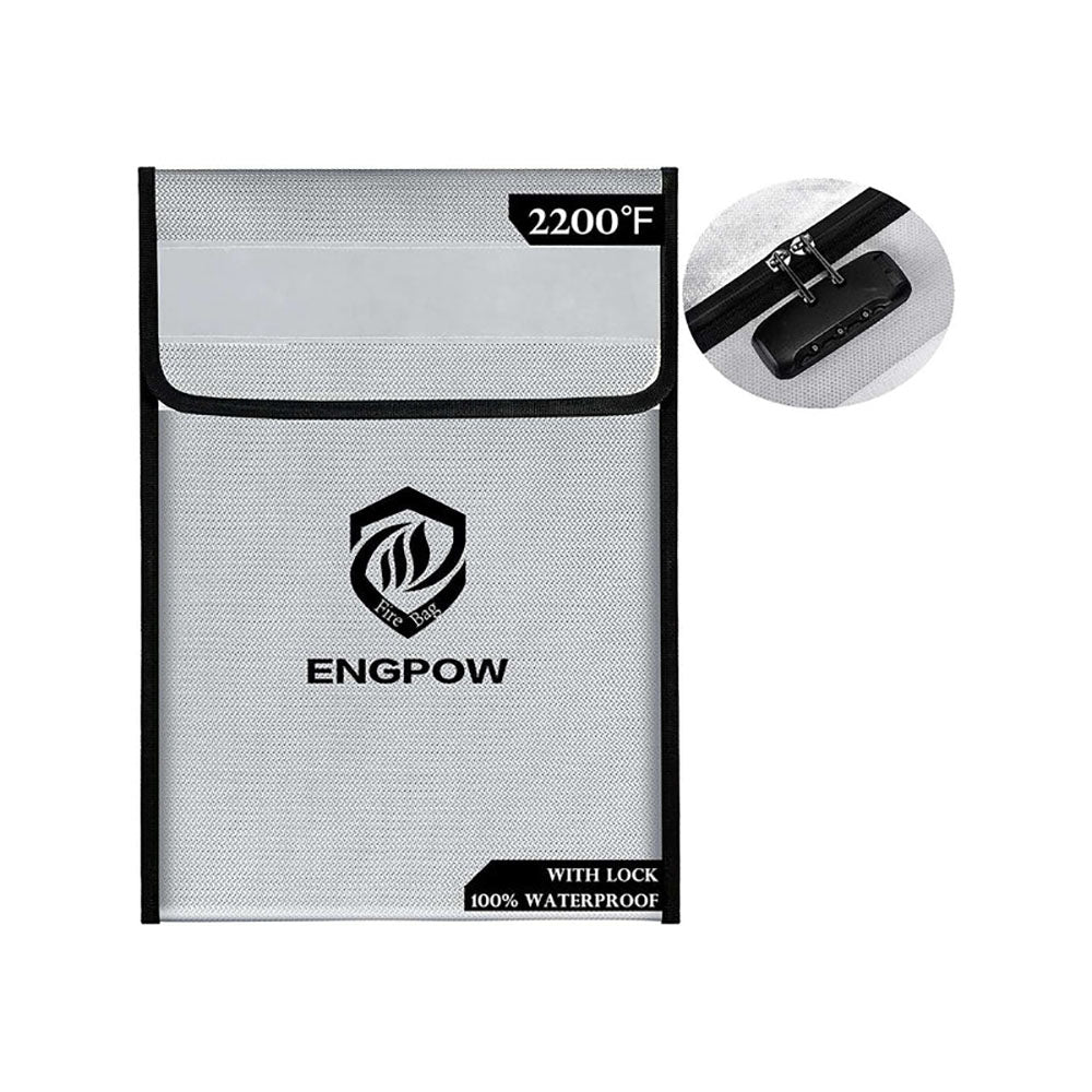 ENGPOW Fireproof & Waterproof 15"x11" Document Bag with Lock & Reflective Strip